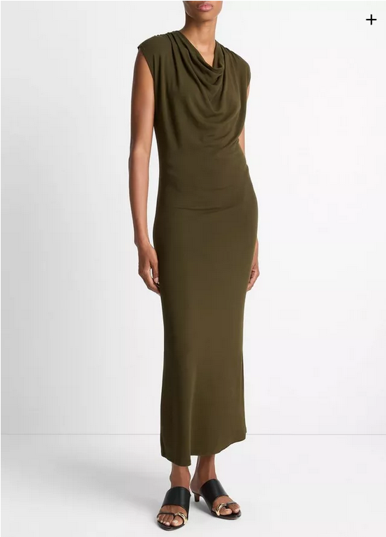 VINCE Jersey Draped Cowl-Neck Dress - Verde