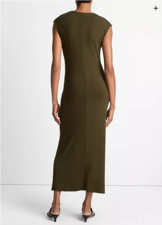 VINCE Jersey Draped Cowl-Neck Dress - Verde