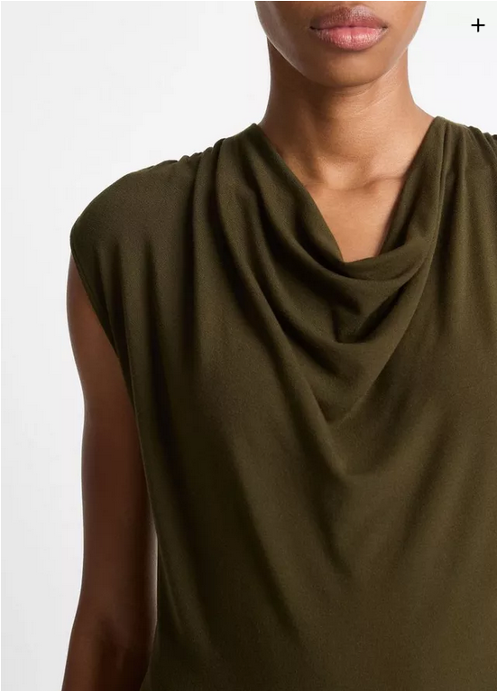 VINCE Jersey Draped Cowl-Neck Dress - Verde