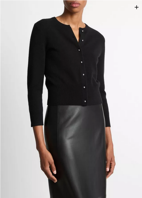 VINCE Metal Button Wool & Cashmere Cardigan - Black