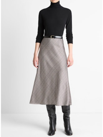 VINCE Pressed Plaid Shaped Hem Skirt - Multi Plaid