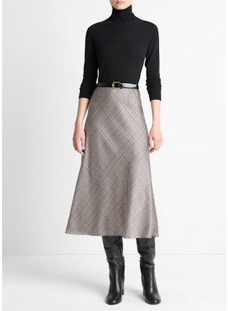 VINCE Pressed Plaid Shaped Hem Skirt - Multi Plaid