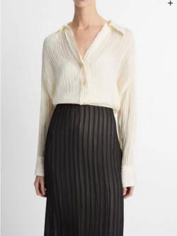 VINCE Crushed Stripe Button-Front Shirt - Off White