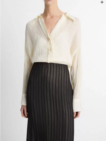 VINCE Crushed Stripe Button-Front Shirt - Off White