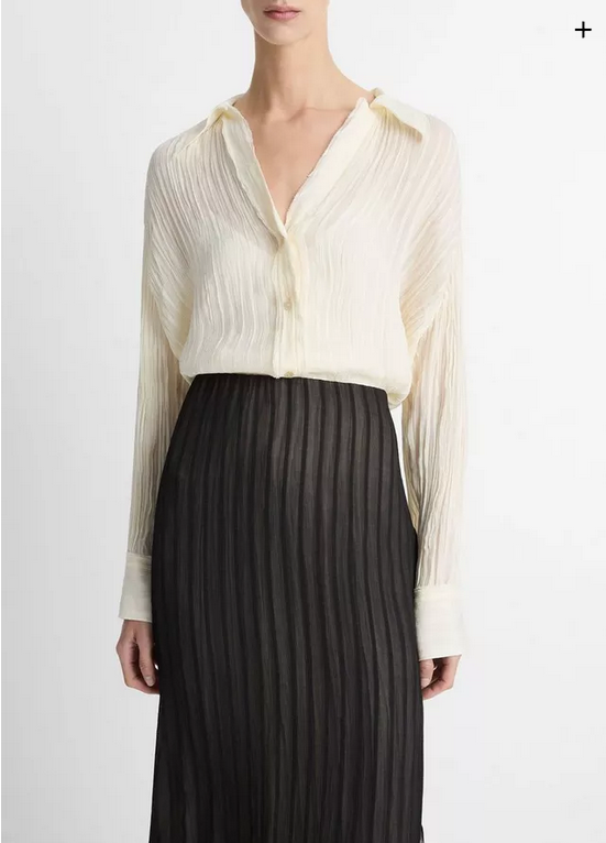 VINCE Crushed Stripe Button-Front Shirt - Off White