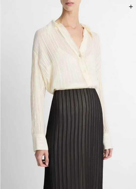 VINCE Crushed Stripe Button-Front Shirt - Off White