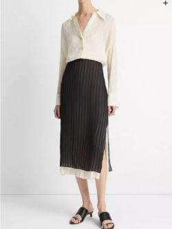 VINCE Crushed Stripe Layered Skirt - Black