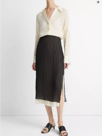 VINCE Crushed Stripe Layered Skirt - Black
