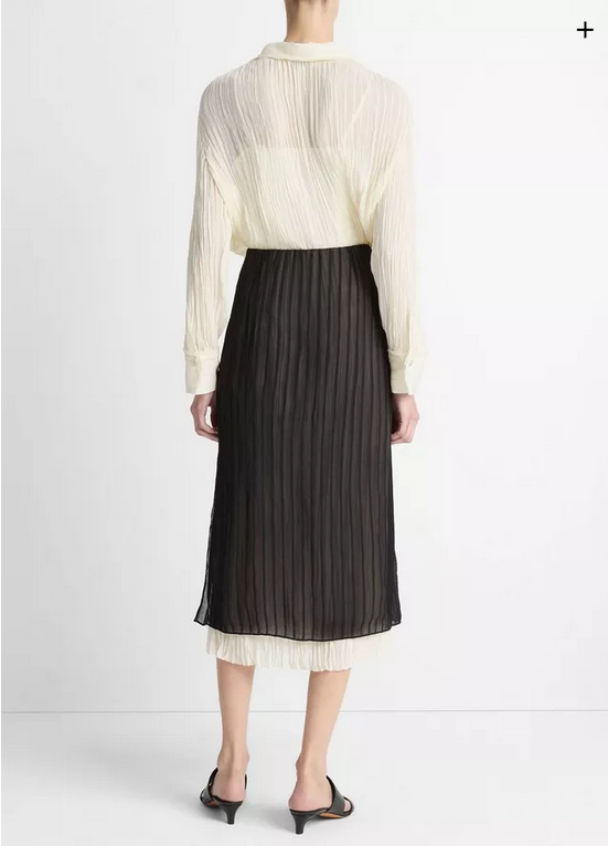 VINCE Crushed Stripe Layered Skirt - Black