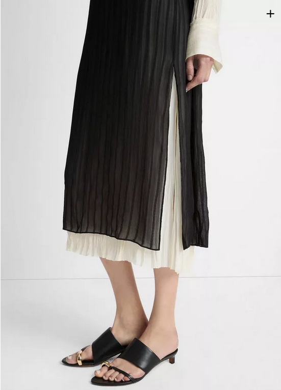 VINCE Crushed Stripe Layered Skirt - Black