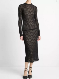 VINCE Cotton-Blend Diamond Lace Skirt - Black