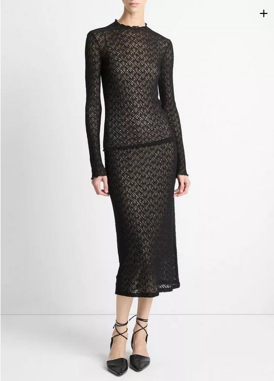 VINCE Cotton-Blend Diamond Lace Skirt - Black