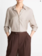 VINCE Smocked Micro-Check Button-Front Shirt - Taupe Multi