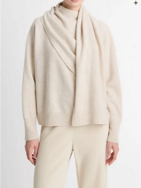 VINCE Draped Shawl Wool Cashmere Sweater - Heather Dove Oat