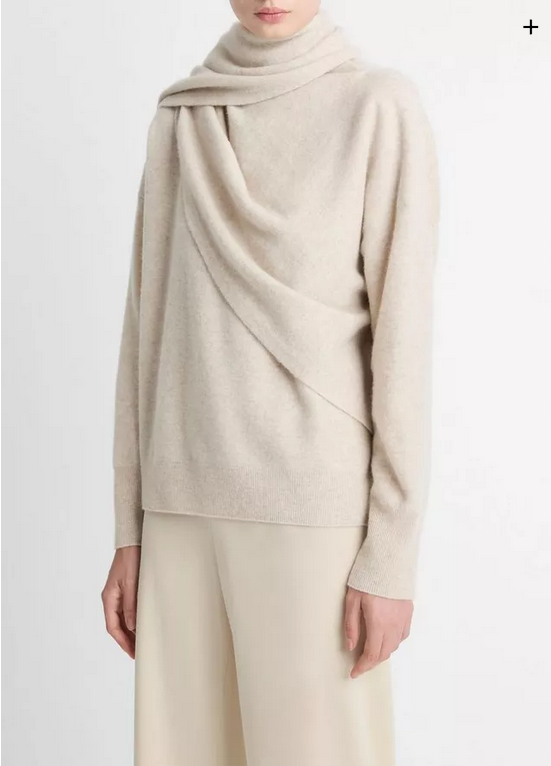 VINCE Draped Shawl Wool Cashmere Sweater - Heather Dove Oat