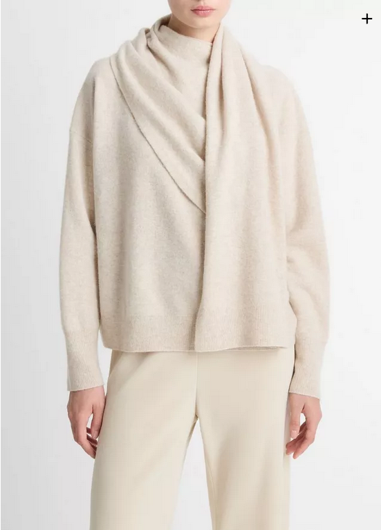 VINCE Draped Shawl Wool Cashmere Sweater - Heather Dove Oat