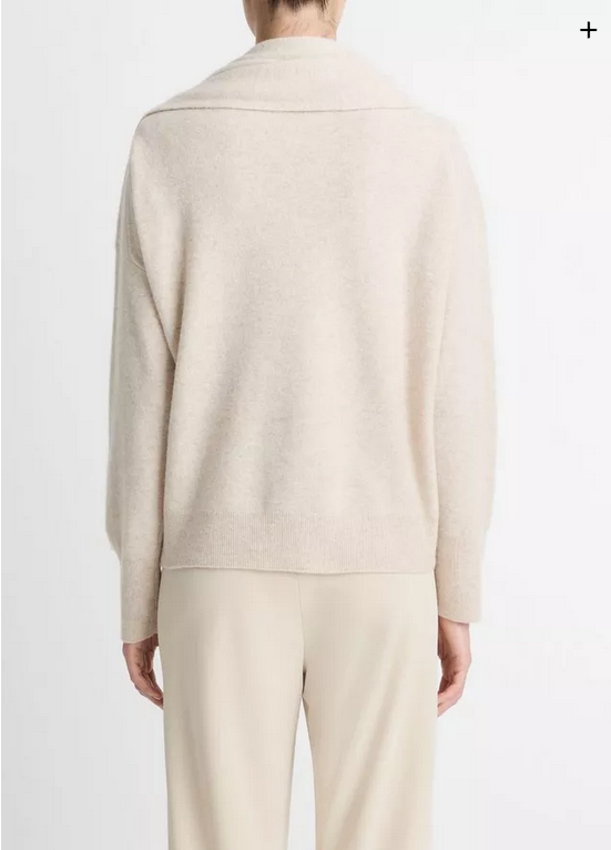 VINCE Draped Shawl Wool Cashmere Sweater - Heather Dove Oat