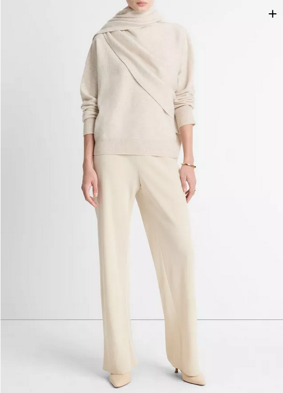 VINCE Draped Shawl Wool Cashmere Sweater - Heather Dove Oat