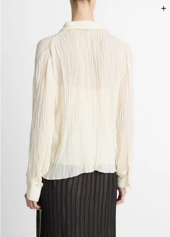 VINCE Crushed Stripe Button-Front Shirt - Off White