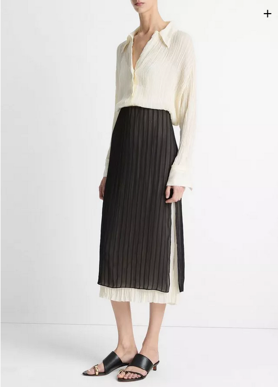 VINCE Crushed Stripe Layered Skirt - Black