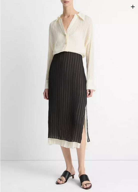 VINCE Crushed Stripe Layered Skirt - Black