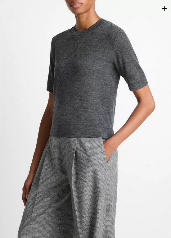 VINCE Wool Strunken T-Shirt - Medium Heather Grey