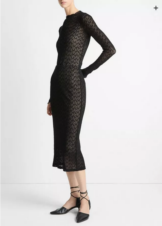 VINCE Cotton-Blend Diamond Lace Skirt - Black