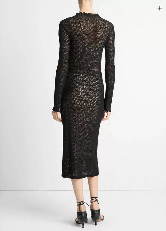 VINCE Cotton-Blend Diamond Lace Skirt - Black