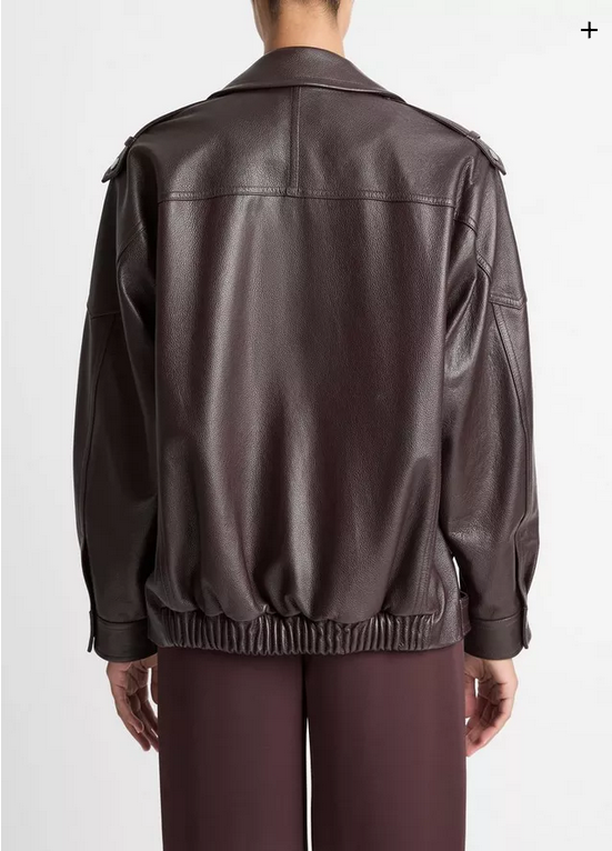 VINCE Leather Oversized Biker Jacket - Dark Fig