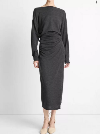 VINCE Draped Wool-Blend Slash-Neck Top - Dark Heather Grey