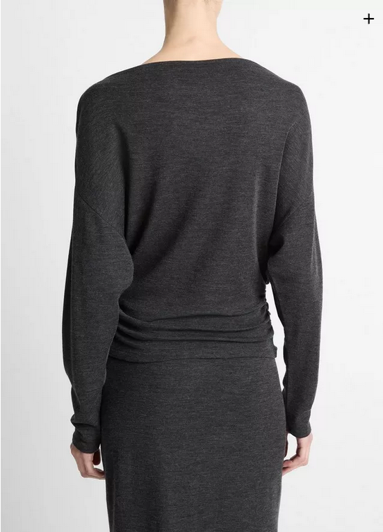 VINCE Draped Wool-Blend Slash-Neck Top - Dark Heather Grey