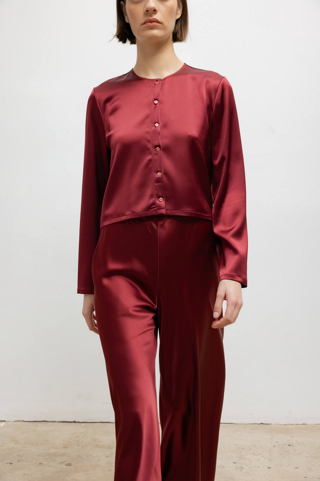 LESET Barb Crew Cardigan - Bordeaux