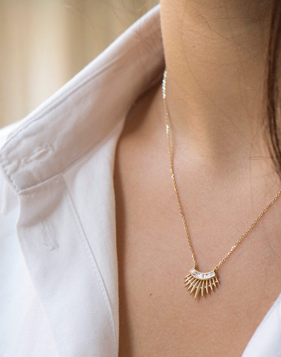 CELINE DAOUST Diamond Baguette Rising Sun Necklace