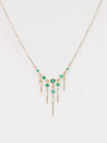 CELINE DAOUST Triangle Emerald and Dangling Diamond Necklace