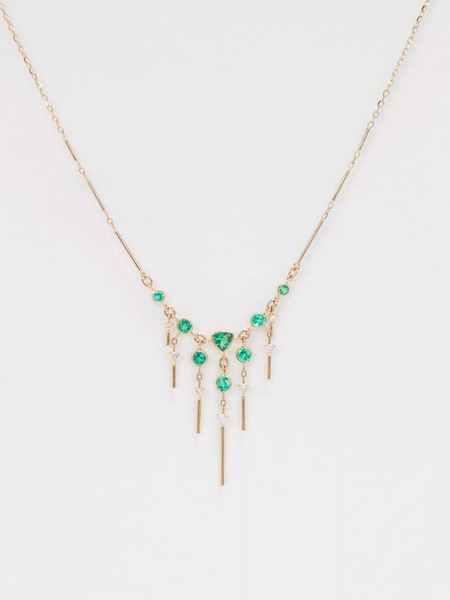 CELINE DAOUST Triangle Emerald and Dangling Diamond Necklace