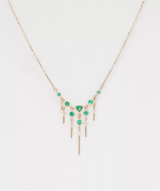 CELINE DAOUST Triangle Emerald and Dangling Diamond Necklace