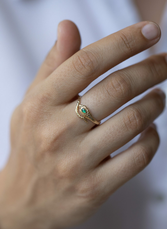 CELINE DAOUST Emerald and Diamond Cobra Ring