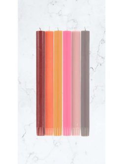 BRITISH COLOUR STANDARD Eco Dinner Candle Rainbow Set of 6 - Warm Pinks and Reds