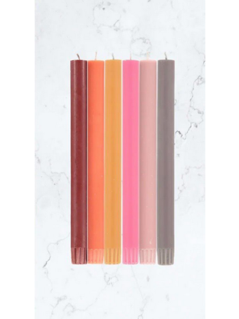 BRITISH COLOUR STANDARD Eco Dinner Candle Rainbow Set of 6 - Warm Pinks and Reds