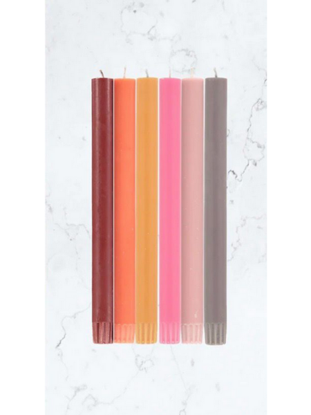 BRITISH COLOUR STANDARD Eco Dinner Candle Rainbow Set of 6 - Warm Pinks and Reds