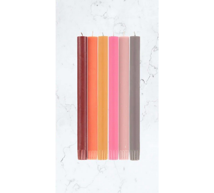 BRITISH COLOUR STANDARD Eco Dinner Candle Rainbow Set of 6 - Warm Pinks and Reds