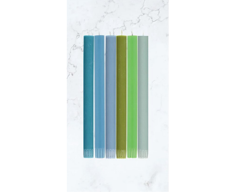 BRITISH COLOUR STANDARD Eco Dinner Candle Rainbow Set of 6 - Cool Blues and Greens