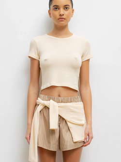 LESET Lauren Crop Slim Fit Tee - Vanilla