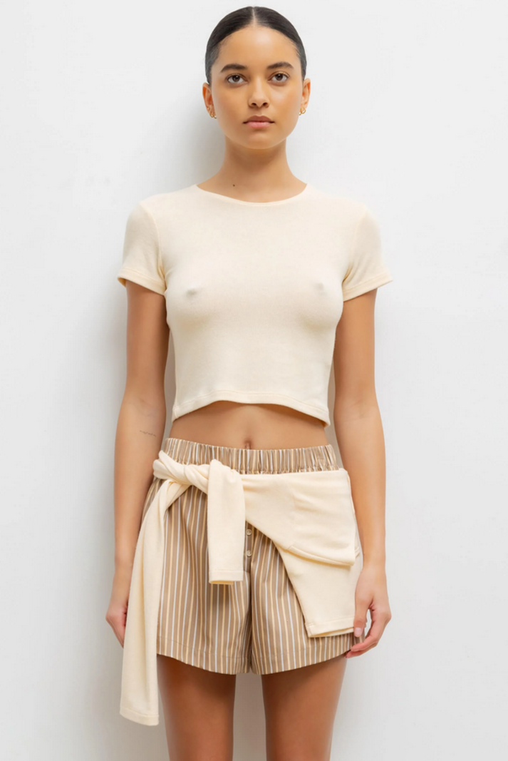 LESET Lauren Crop Slim Fit Tee - Vanilla