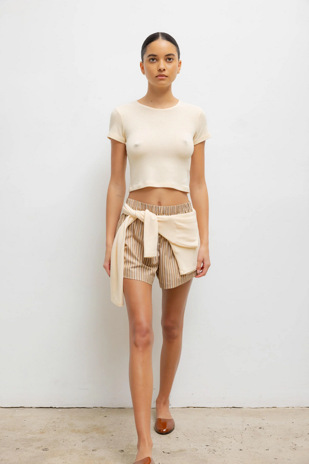 LESET Lauren Crop Slim Fit Tee - Vanilla