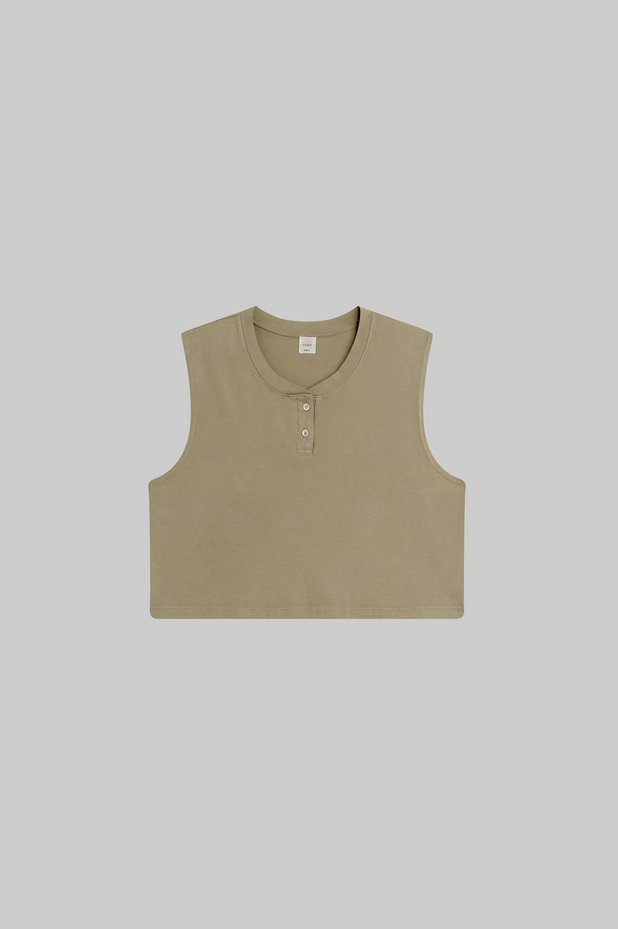 LESET Margo Sleeveless Henley - Cypress