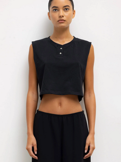 LESET Margo Sleeveless Henley - Black