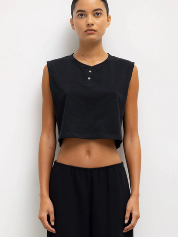 LESET Margo Sleeveless Henley - Black