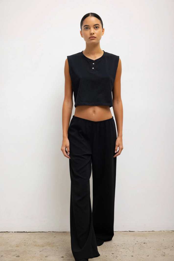 LESET Margo Sleeveless Henley - Black