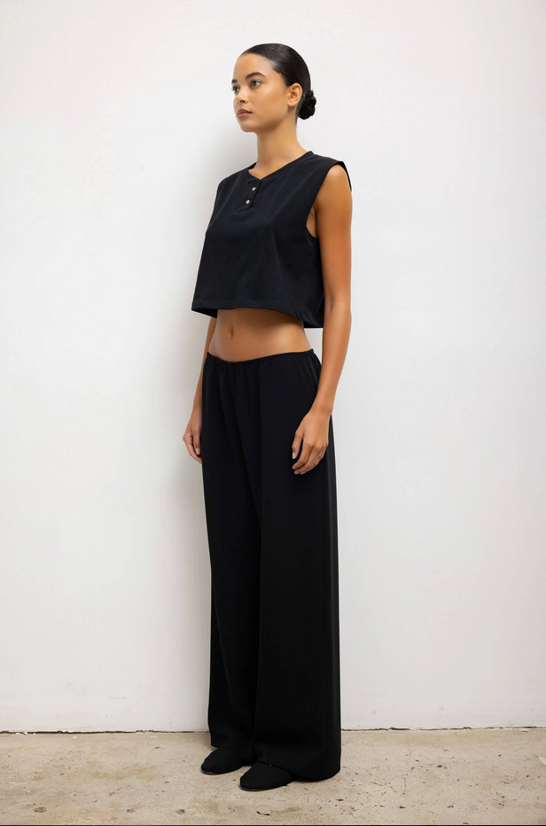 LESET Margo Sleeveless Henley - Black